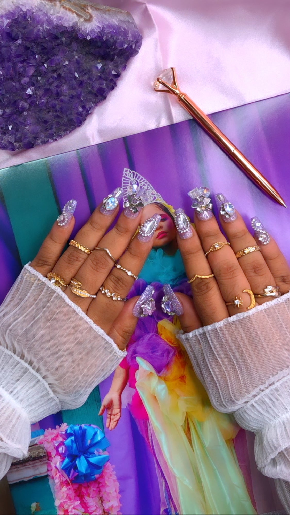 Lilac Jewels Long Press-On Nails (10 pcs)